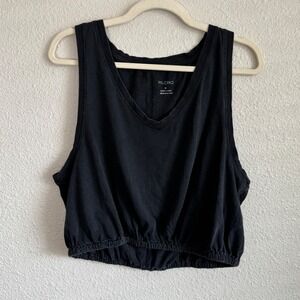 Pilcro Anthropologie Black V-Neck Bubble Hem Cotton Tank Top Boho Casual Cropped
